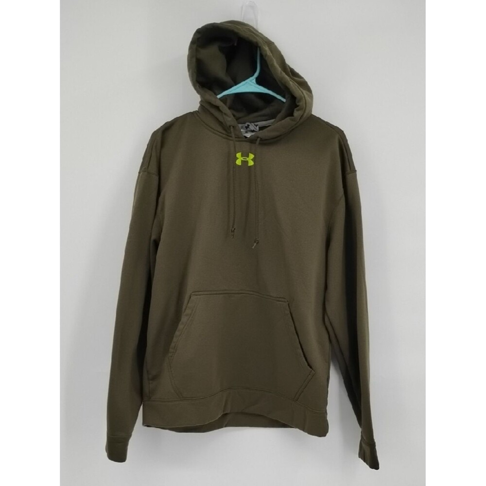 Under Armour Olive Green Hoodie with Neon Green Logo Medium